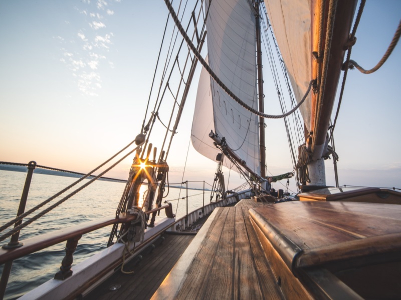 Old wooden sailing boat