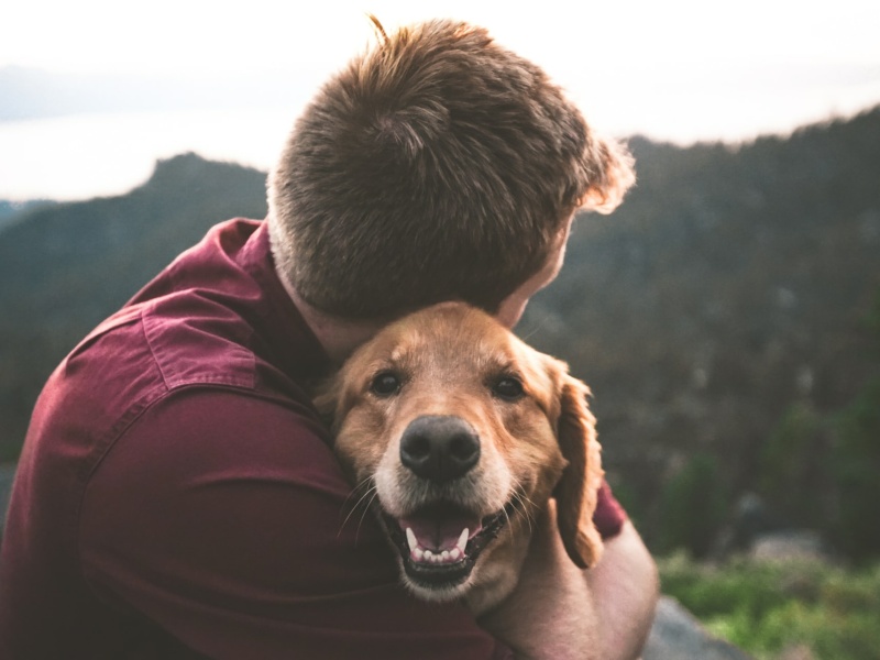 Man loving his pet dog