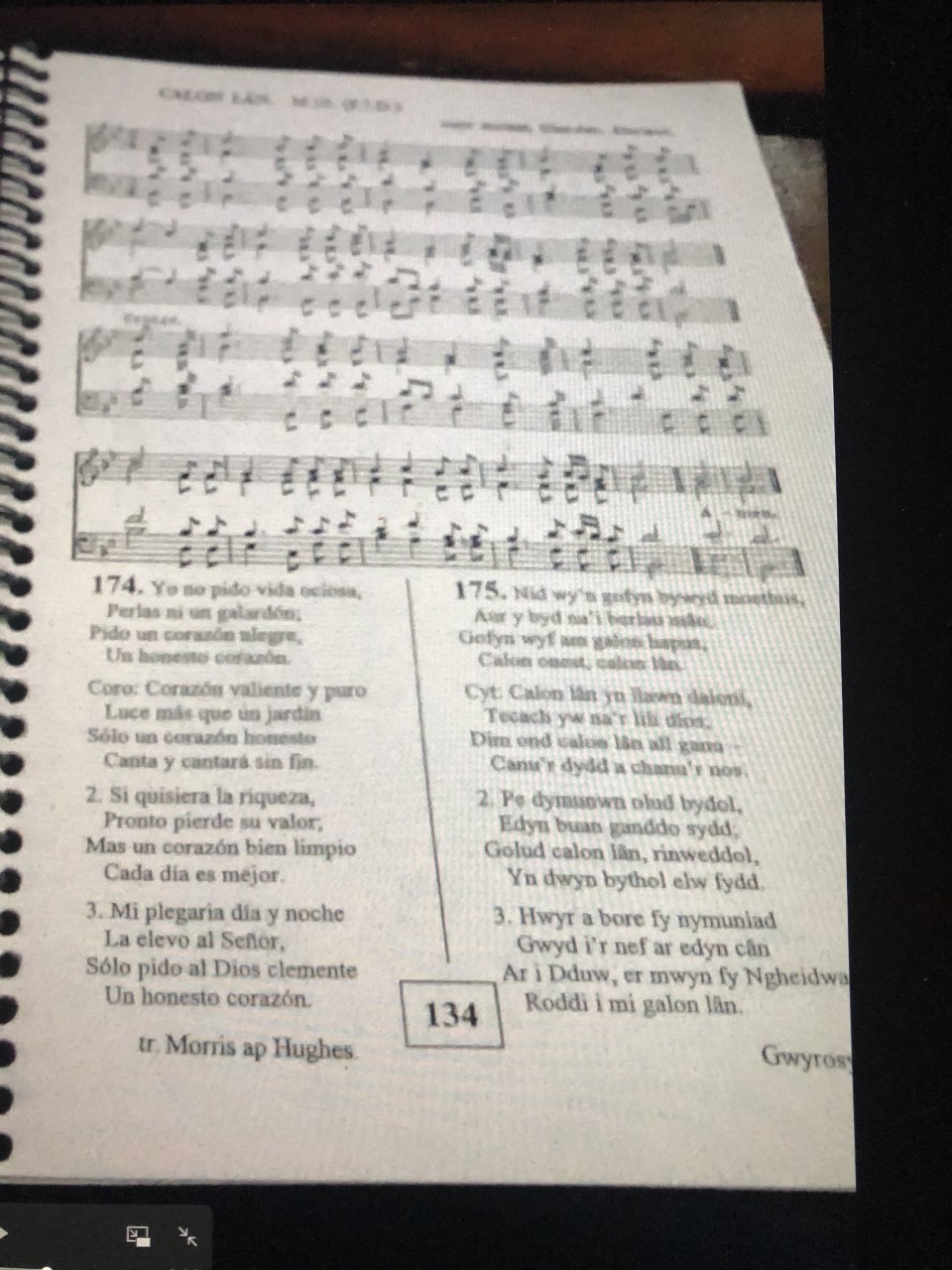 Bilingual Welsh Spanish Hymn Sheet